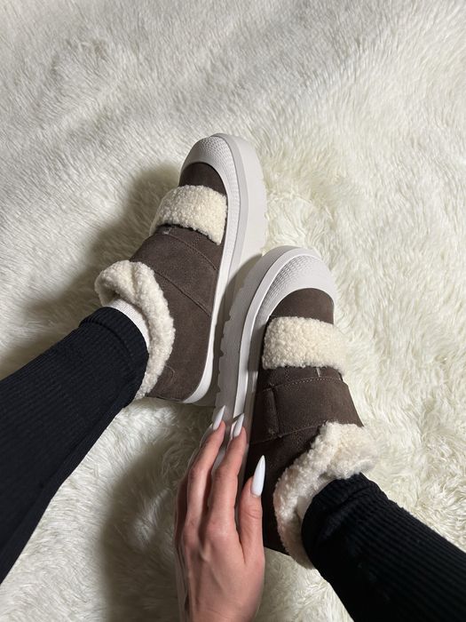 Кеди зимові трендові на хутрі. Черевики коричневі на хутрі
