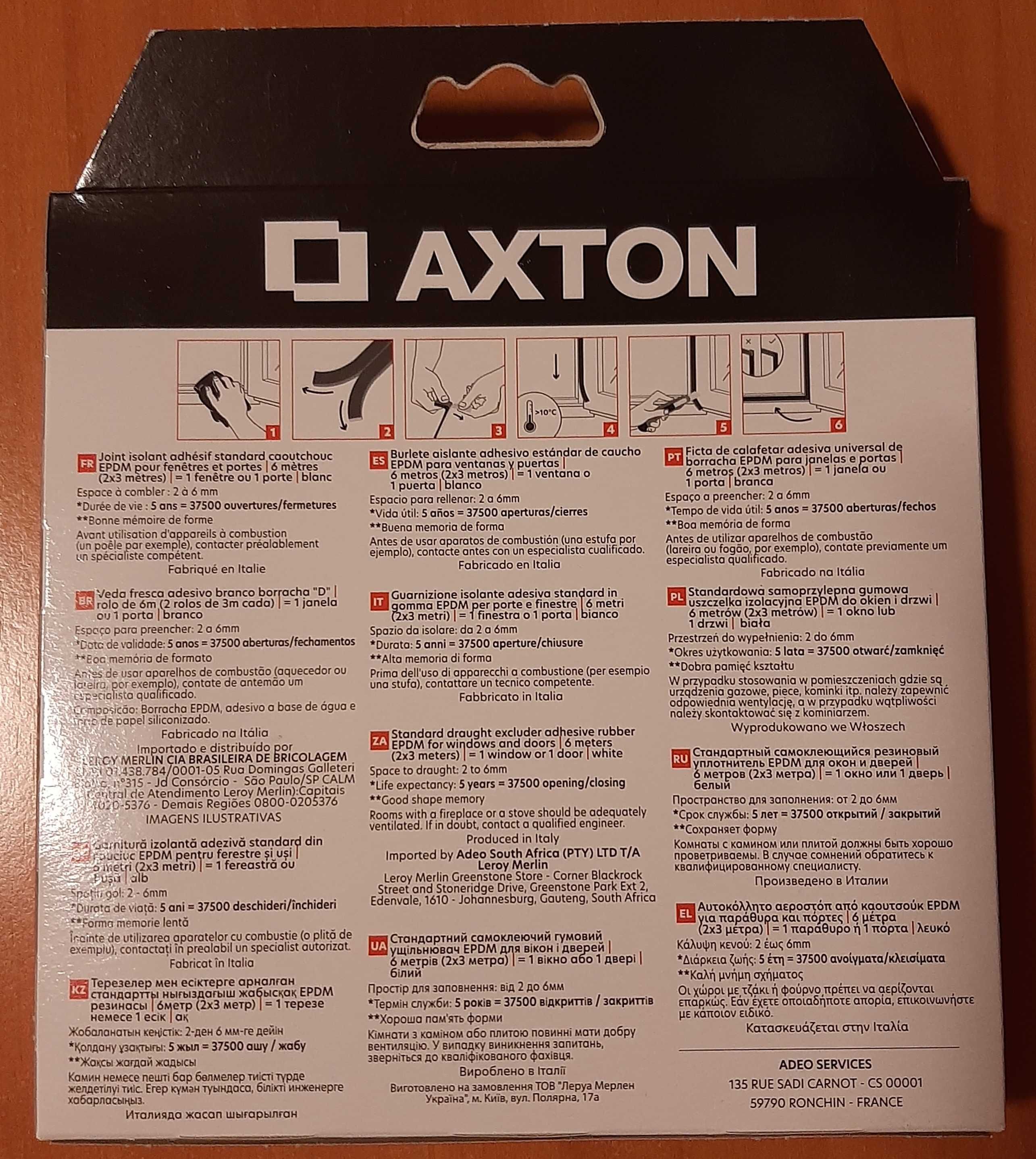 NOVA Fita de Calafetagem AXTON BORRACHA 2-6MM X 6M Adesivo Branca