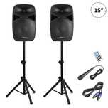 Conjunto Colunas 2×15″ 1000W – SD / USB / BT / Suportes – VONYX
