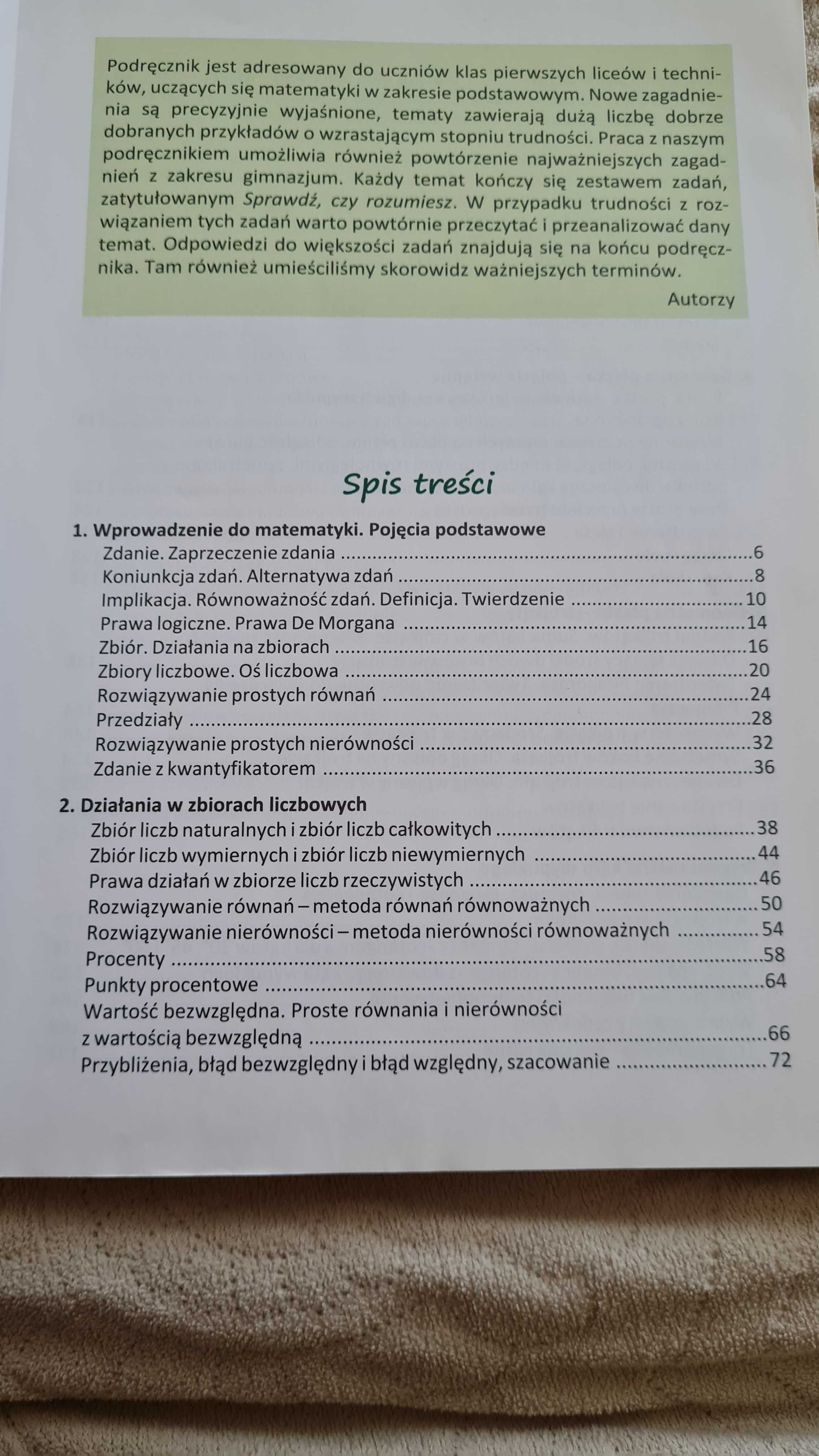 Matematyka klasa 1 szkoła średnia podręcznik M. Kurczab, E. Świda
