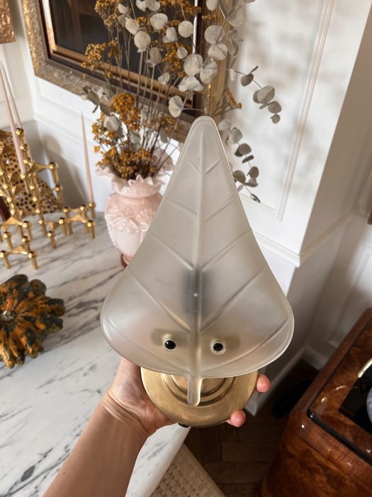 Kinkiet murano liść 1950 mosiądz szkło włoskie Włochy midcentury