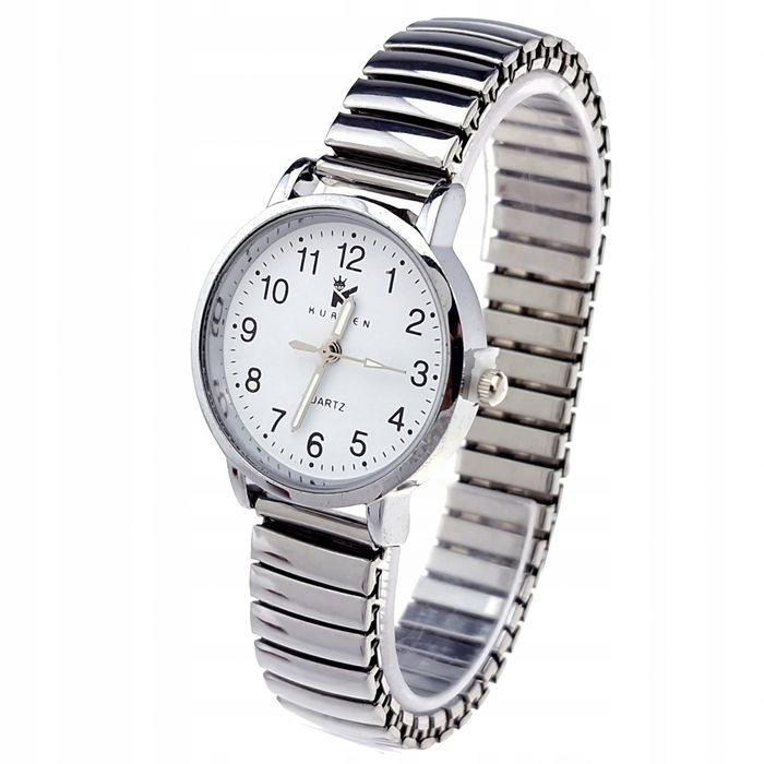 Zegarek Babciny Srebrny Duże Cyfry Na Gumce Rozciągliwy