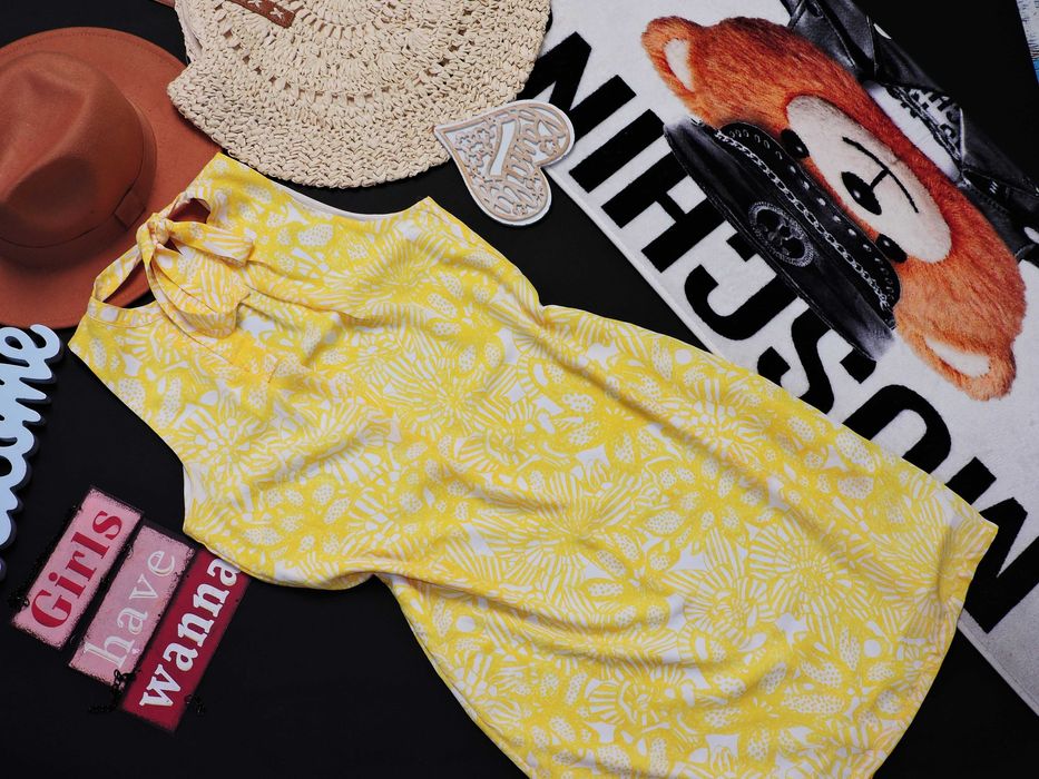 H&M Śliczna żółta zwiewna sukienka wiązanie 36