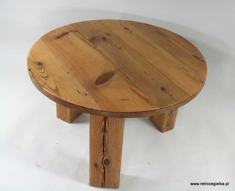 Stolik kawowy, okrągły - stare drewno sosnowe