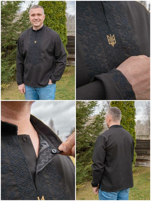 44-64 р Чоловіча вишиванка сорочка чорна 48 50 52 56 60 M L XL XXL 3XL