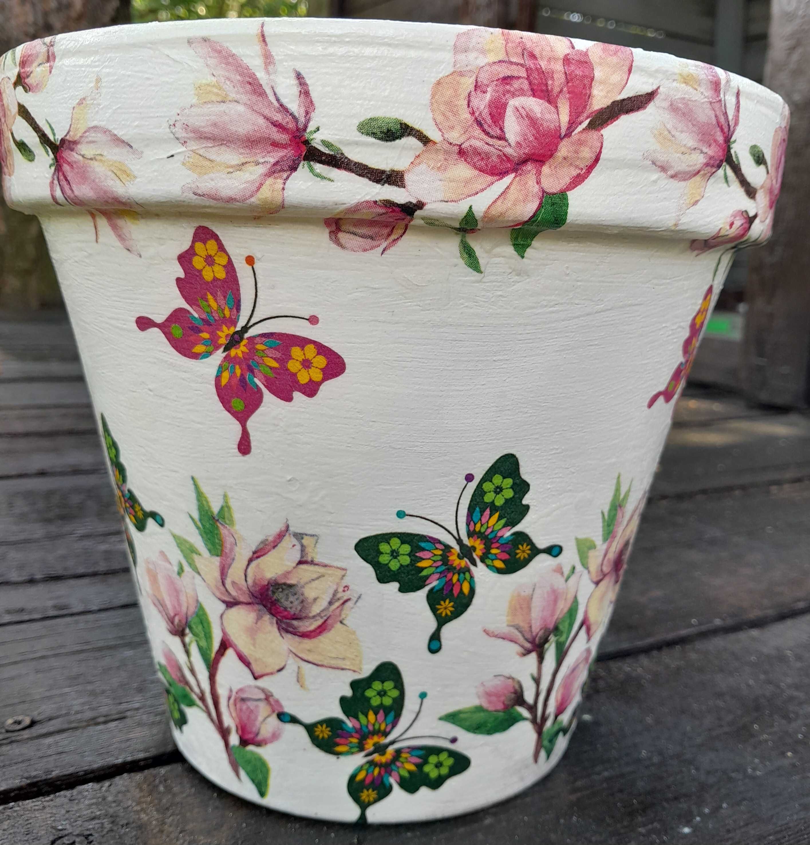 Osłona na doniczkę donicę gliniana ceramiczna decoupage rekodzieło