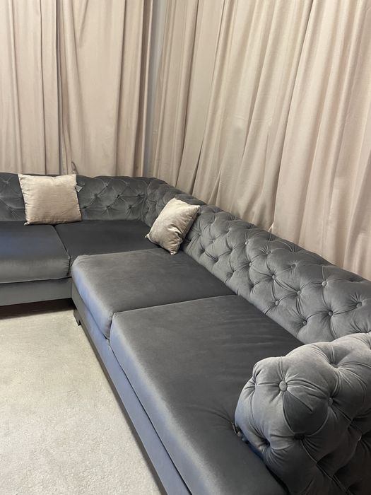 Narożnik aksamitny LUX pikowany z pojemnikiem