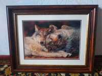 Картина вышитая крестом пара волков