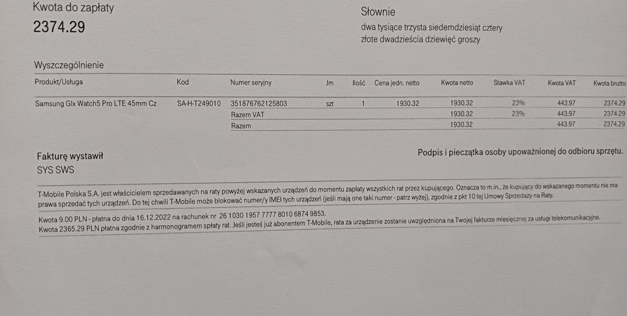 Samsung galaxy watch 5 pro LTE 45mm Cz SA-H-T249010 NOWY