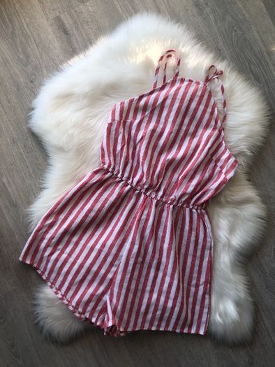 Biało-czerwony krotki kombinezon wycięte plecy paski S M Aliexpress