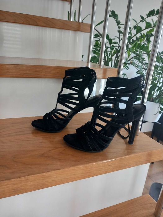 Szpilki 37 wiazane sandaly lato sznurowane sexi czarne obcAS
