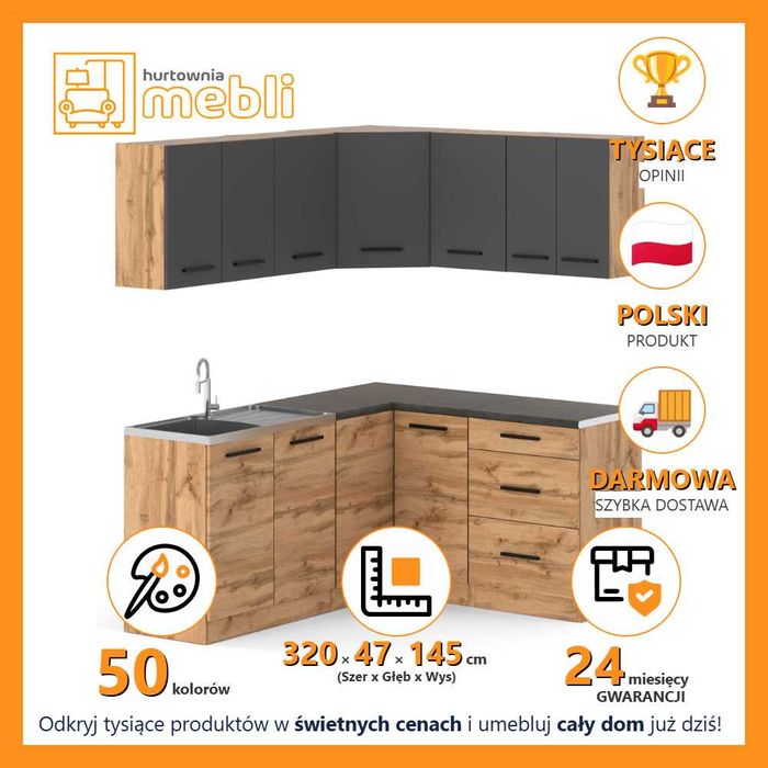 Zestaw Mebli Kuchennych Narożny Modułowy 3.2m Danka Szafki Nowoczesne