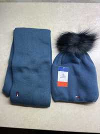 Tommy Hilfiger komplet Damski czapka + Komin kolor jeans