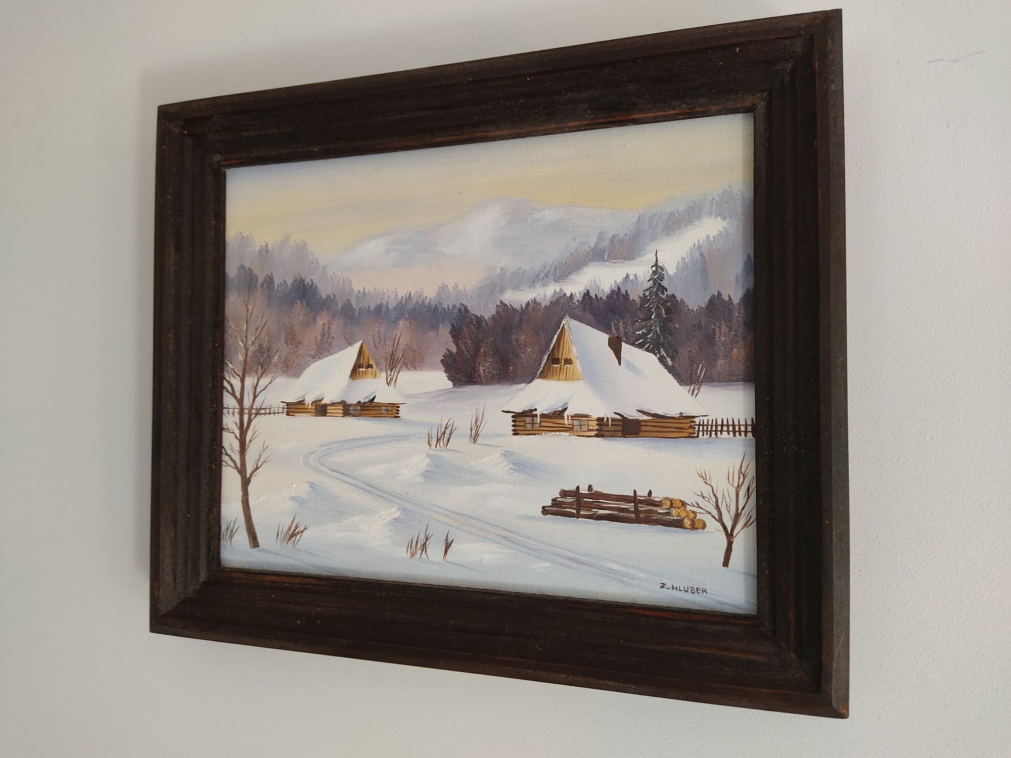 Hlubek"Zimowy spokój"-wspaniały obraz olejny na płótnie!