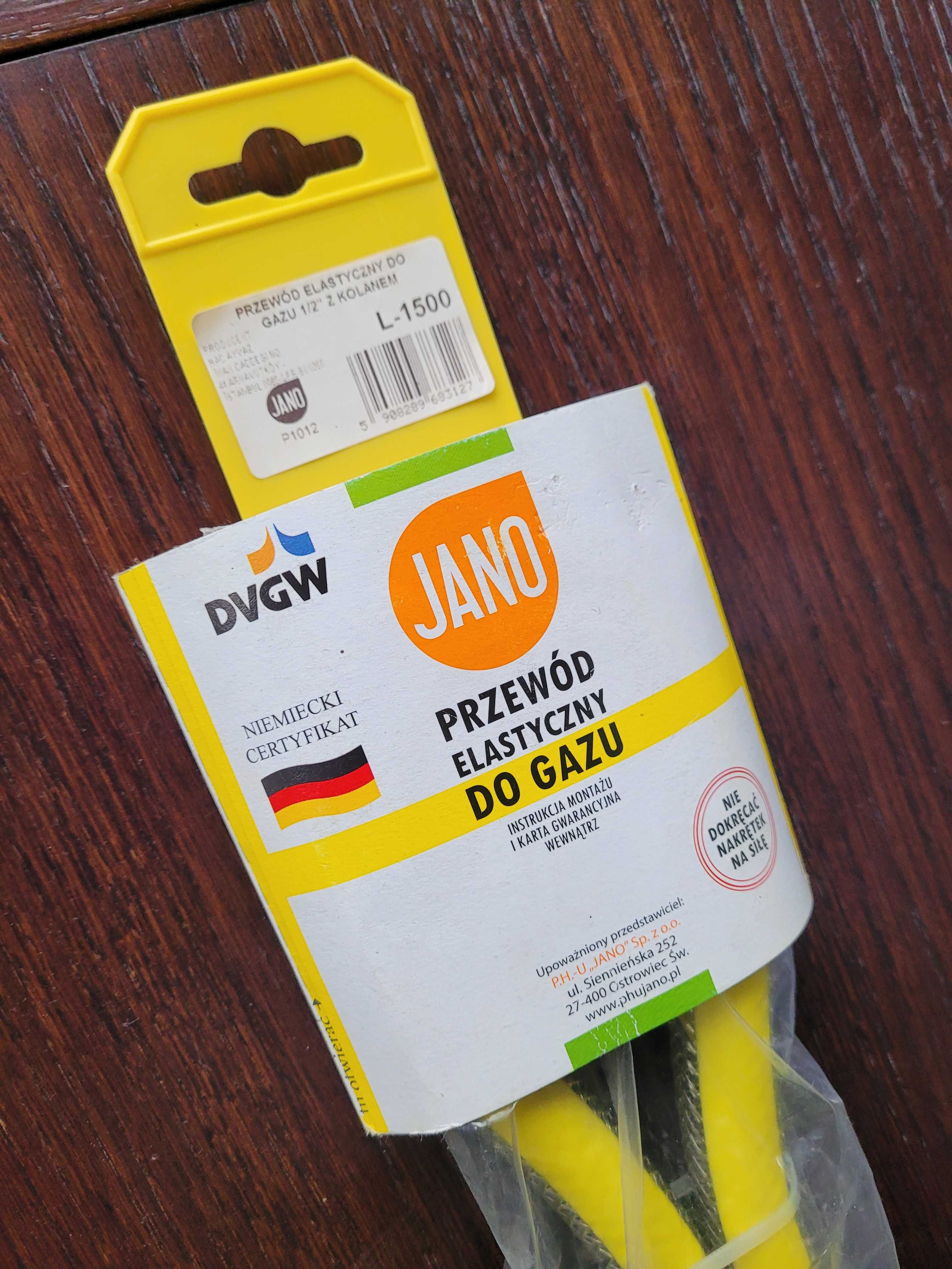 Przewód elastyczny do gazu z kolankiem 1/2" 1500 mm firmy JANO