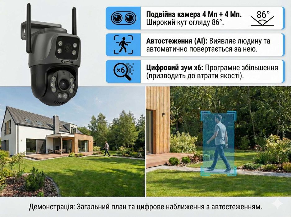 Камера CamON WiFi 8МП. Відеоспостереження 24/7. Нічна зйомка, поворот.