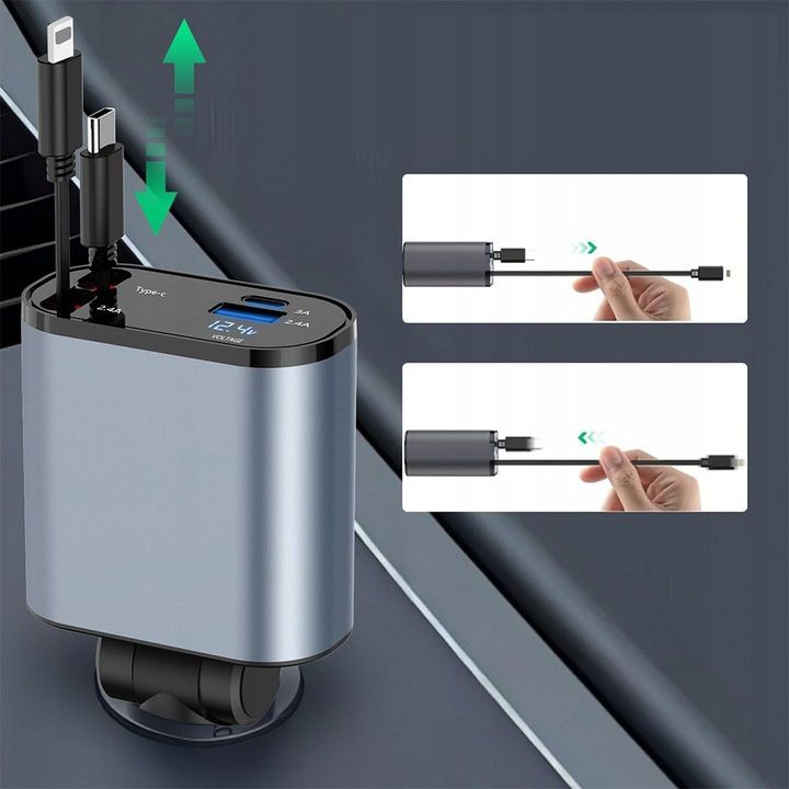 Ładowarka samochodowa Fast Charge 120W USB-C Lightning 4in1