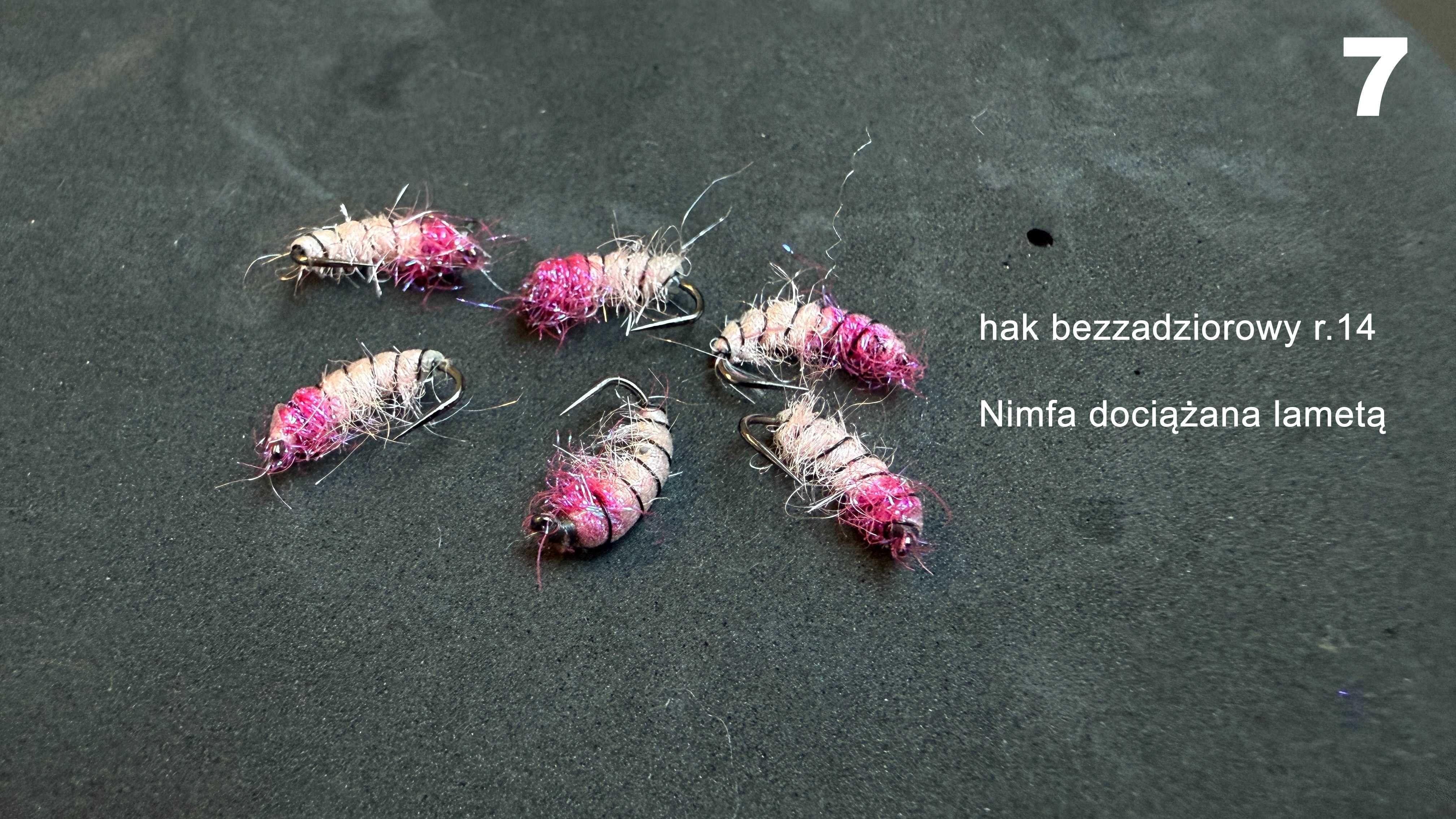 Nimfy różne rodzaje, sztuczna mucha, przynęta na lipienia, pstrąga.