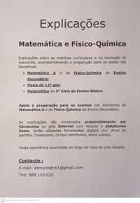 Explicações de Matemática e de Físico-Química