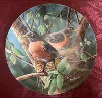 Talerz dekoracyjny, Edwin M. Knowles, ptaki, Drozd, Britannica