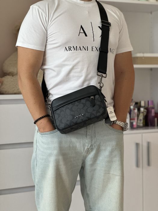 Сумка Coach коуч коач месенжер шкіряний через плече бананка