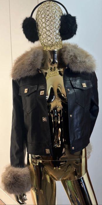 Kurtka skórzana z futrem S czarna