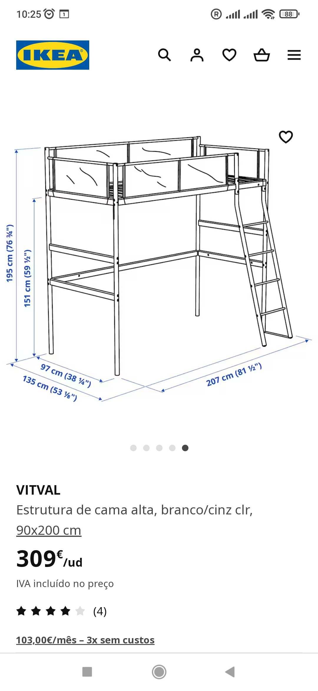 Cama alta branca do IKEA - Vitvval