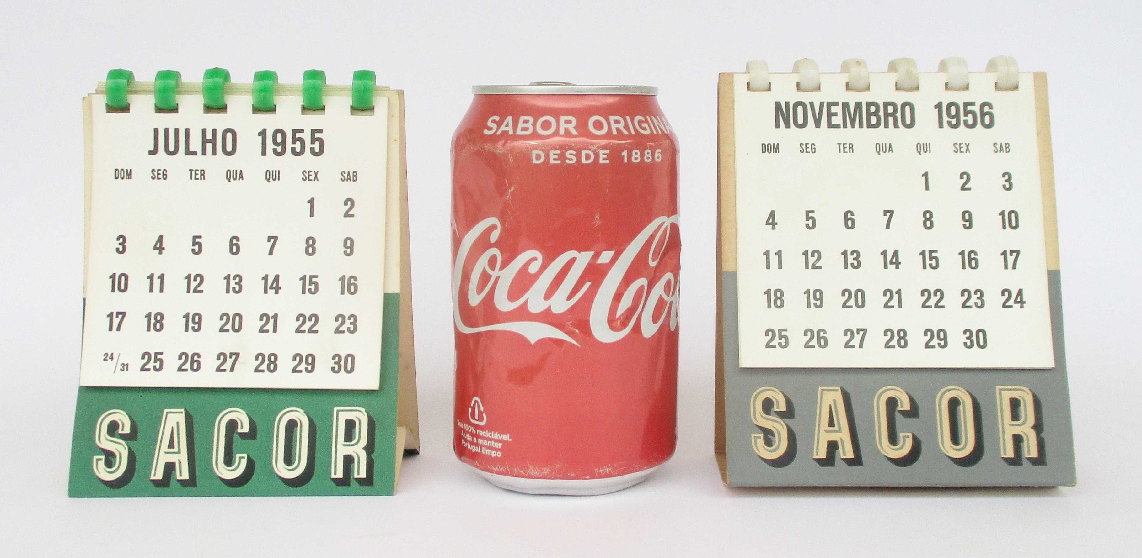 Calendários de secretária Sacor do ano de 1955 e 1956