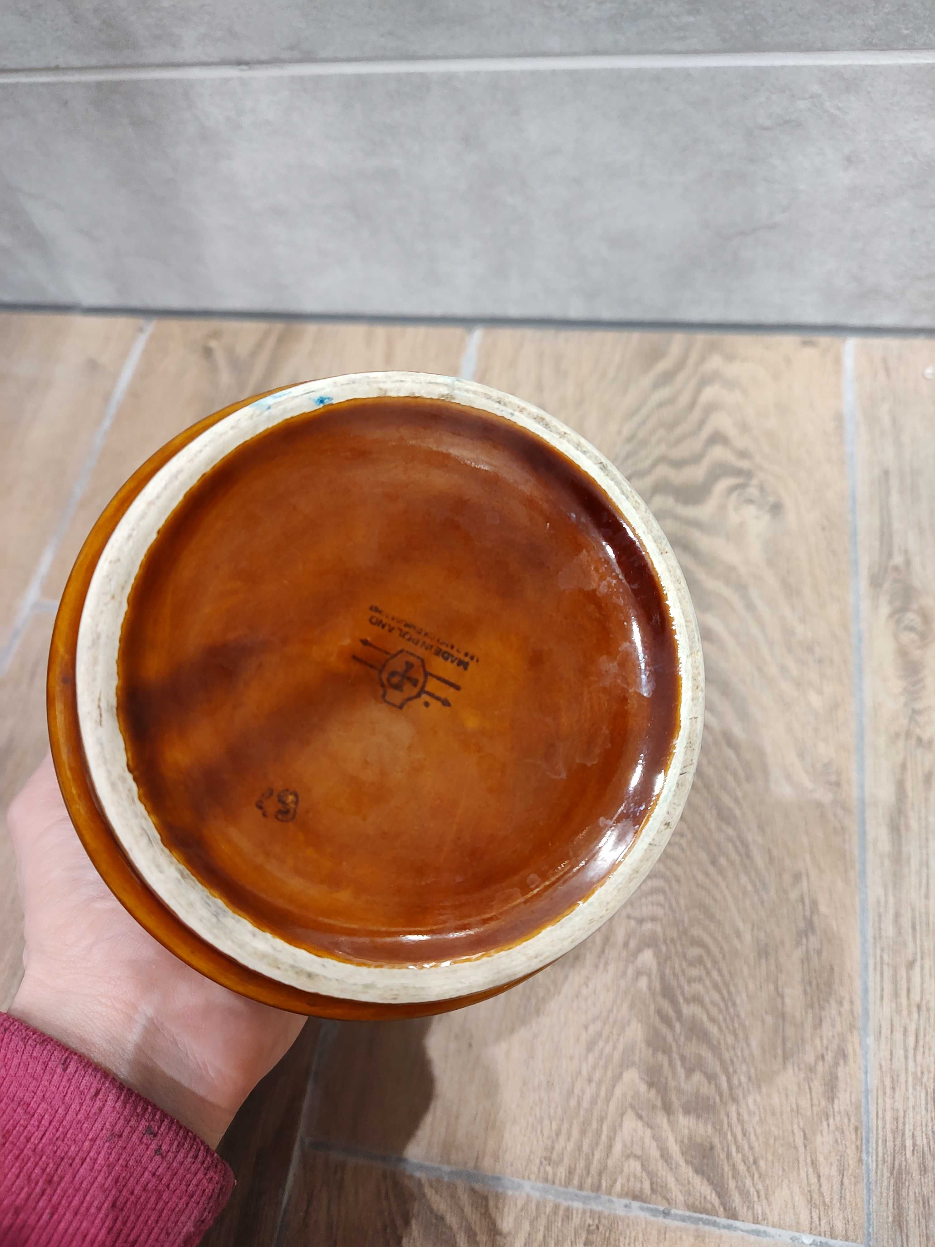 Starodawny Wazon pojemnik brązowy porcelit made in Poland rzeczy prl
