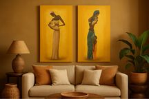 Conjunto de 2 Quadros Estilo Africano – Arte Étnica com Tema Materno