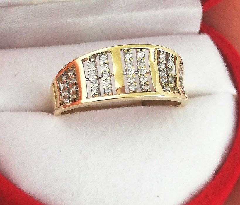 WŁOSKI bajkowy złoty pierścionek błyszczący