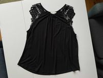 H&M bluzka basic czarna na krótki rękaw koronkowa top czarny