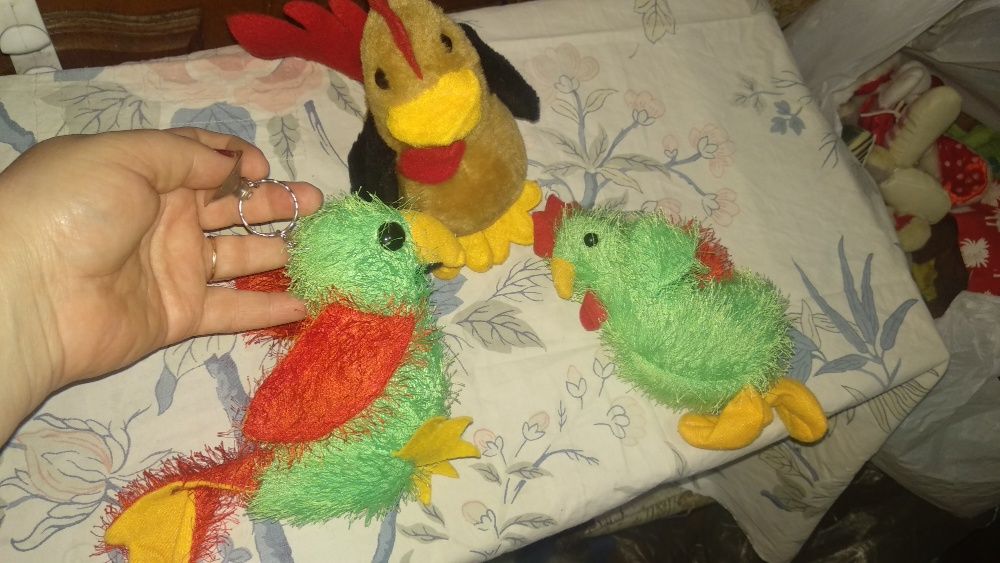 набор 3шт игрушка мягкая фирменный петух курица птичка травка присоска