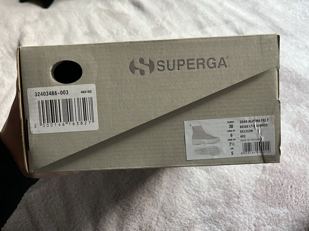 Buty Superga sneakersy trampki wysokie platforma 38 beżowe