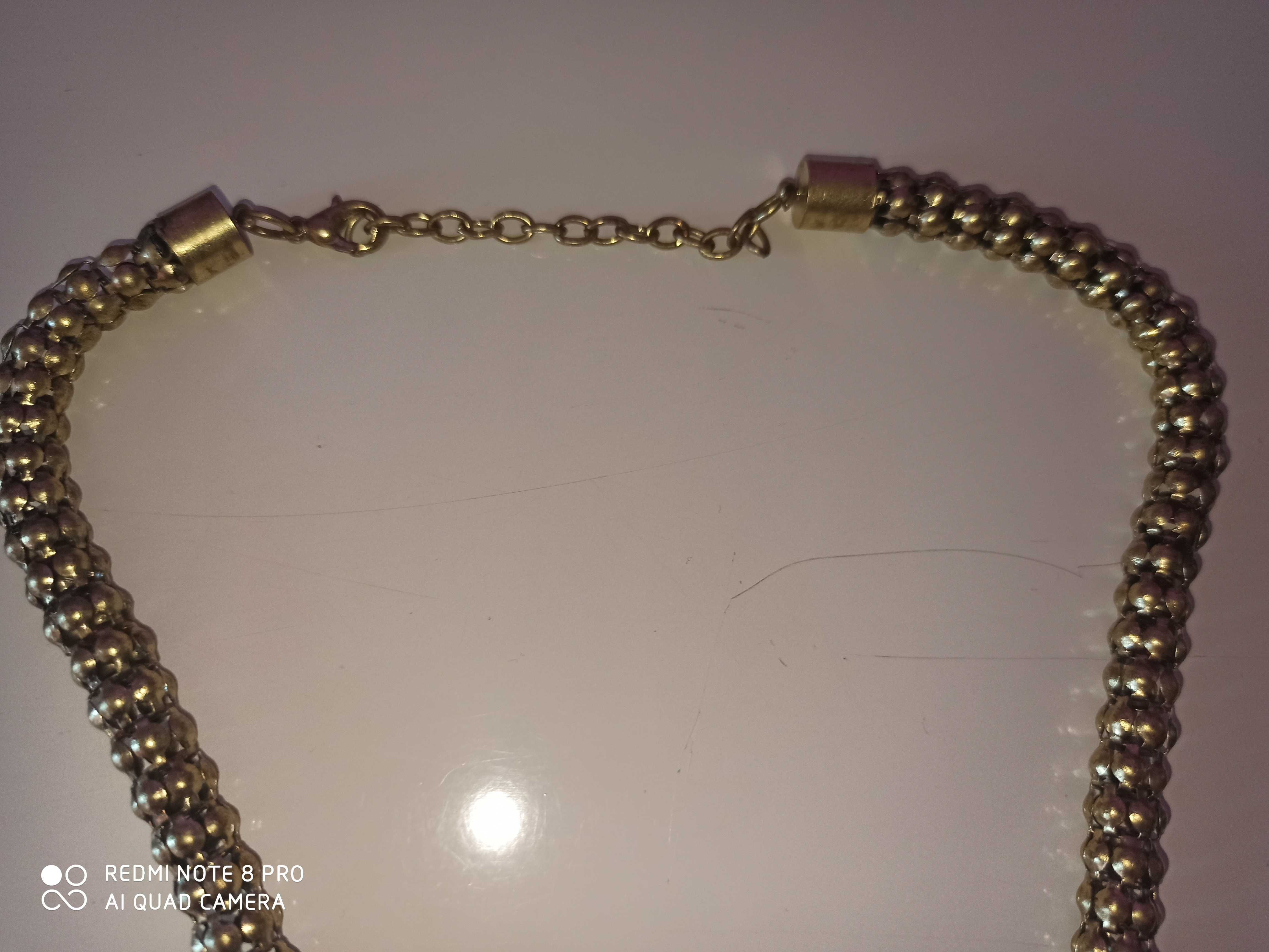 Naszyjnik stare złoto z turkusowym kamieniem