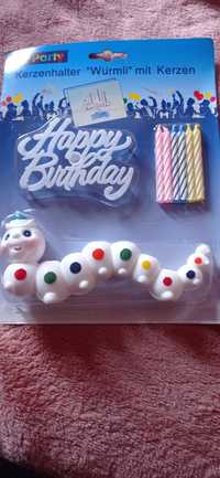 Świeczki urodzinowe na torta plus podstawka gąsieniczka Happy birthday