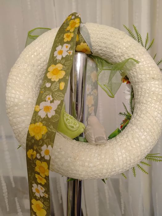 Wianek stroik wiosna lato całoroczny porcelanowe ptaszki 24x24 cm