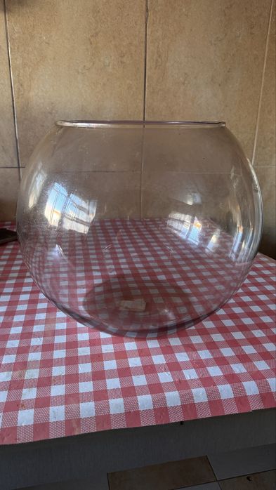 Aquário de vidro com 22cm de diâmetro e 26cm