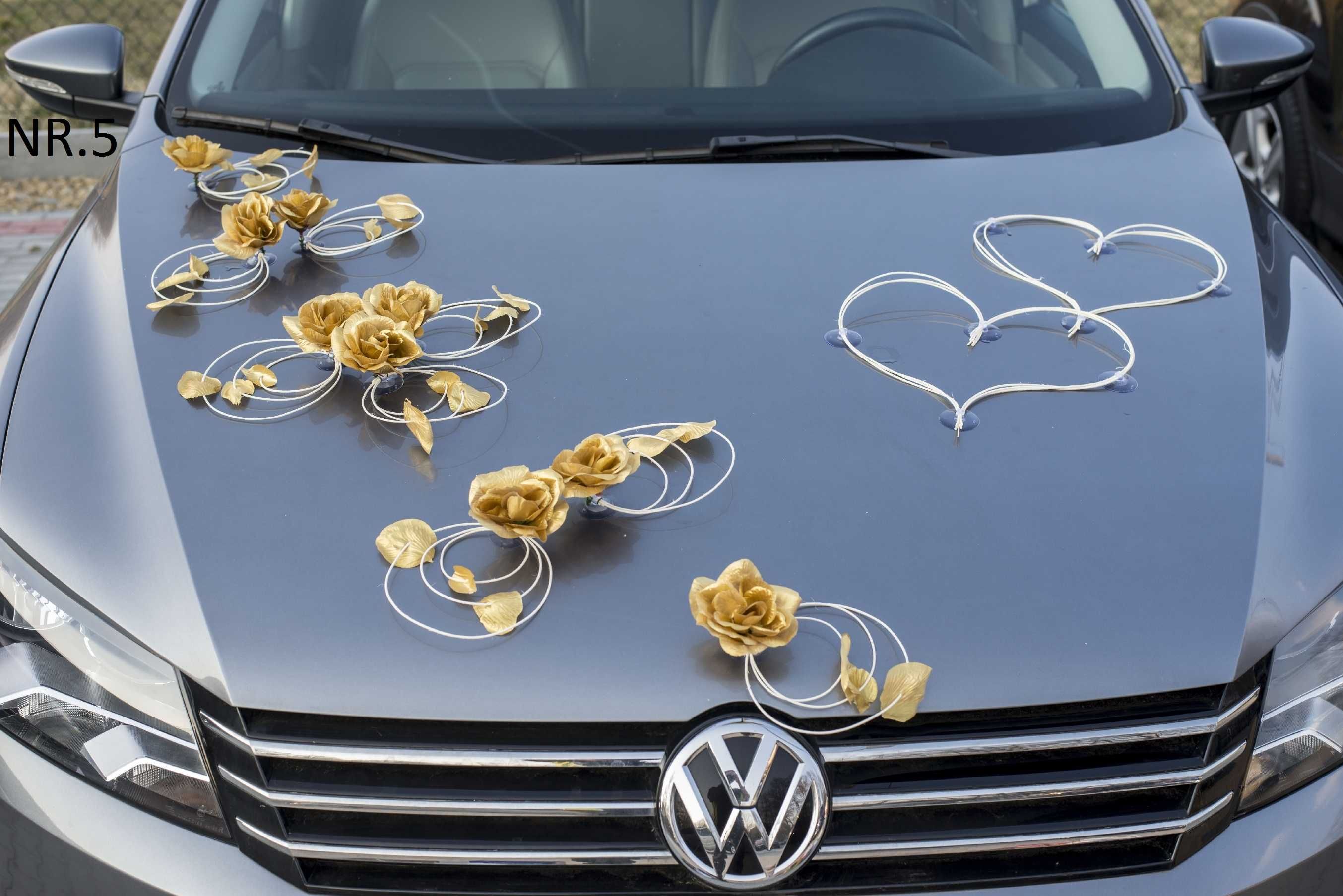 Piękna ZŁOTA ozdoba dekoracja samochodu na samochód do ślubu Nr. 005