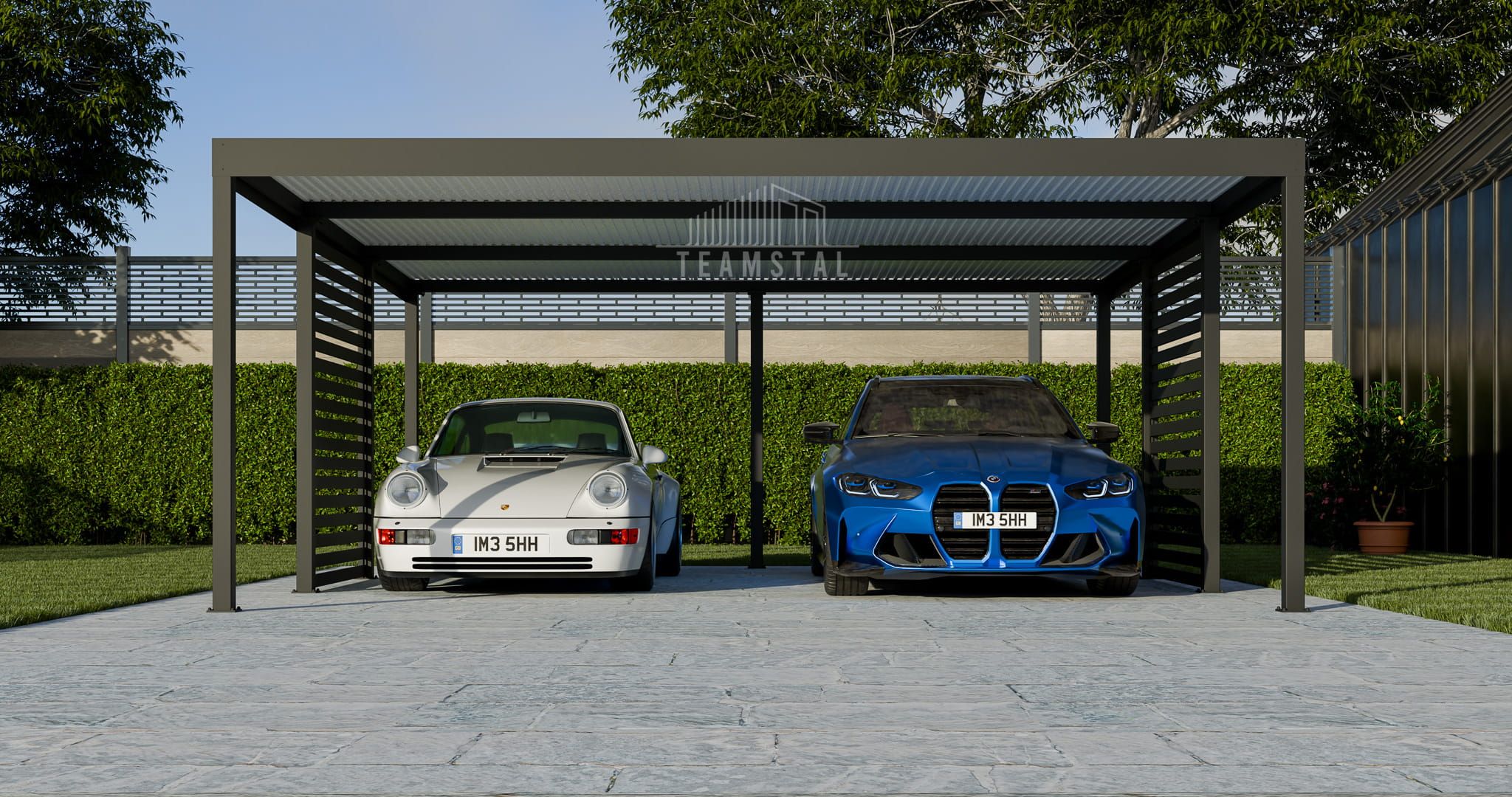 CarPort PREMIUM - Wiata samochodowa 6x5 Antracyt Zabudowa - TS1036