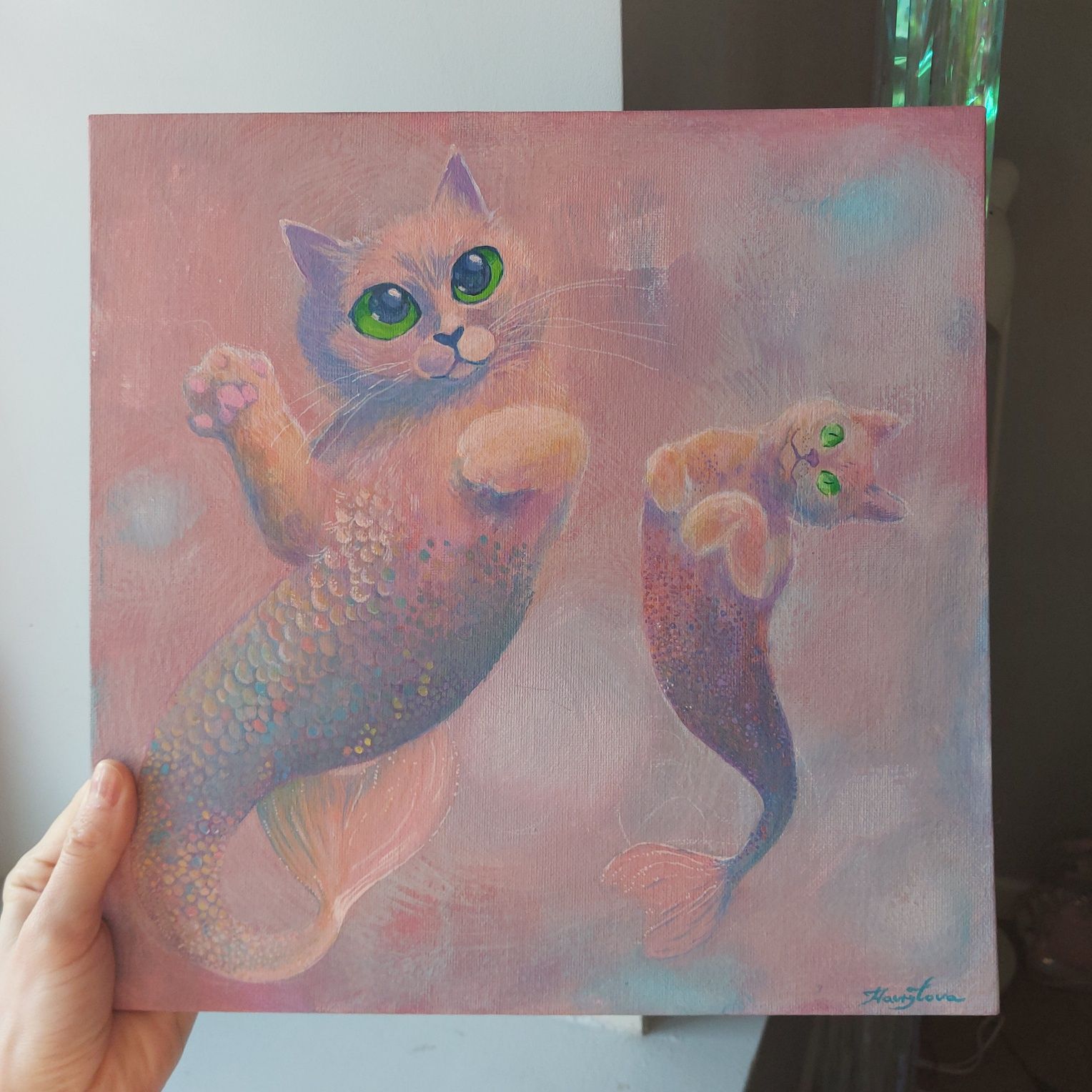 Koty - syrenki, obraz 30×30 akryl