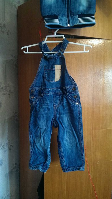Детский Джинсовый комбинезон + Джинсовая куртка тёпленькая F&F 86см.