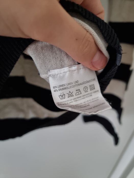 Cienki sweter bluzka lniana 55% len 45% bawełna w paski biały czarny