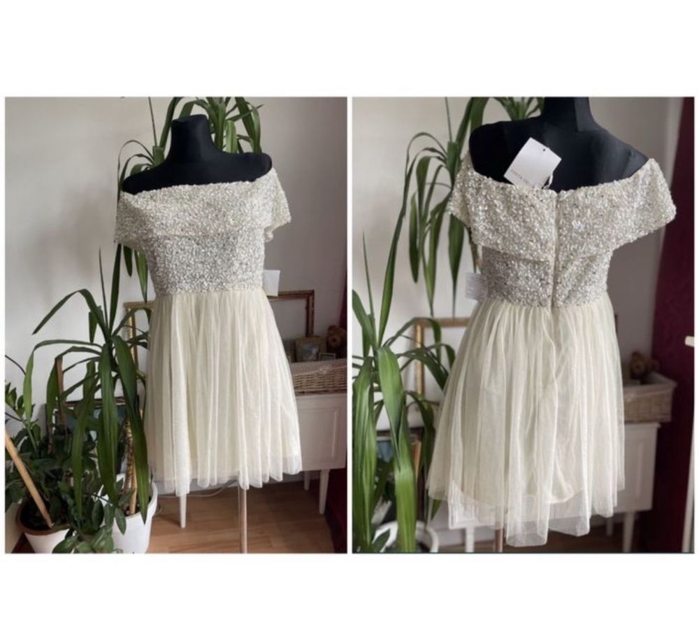 Maya deluxe cekinowa tiulowa sukienka mini hiszpanka L 40 42 xl asos