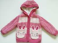 Ocieplany sweterek dziewczęcy królicze uszki Super stan 86