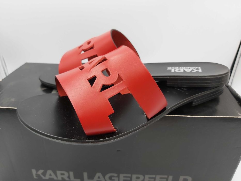 NOWE klapki KARL LAGERFELD skórzane czerwone rozmiar 36