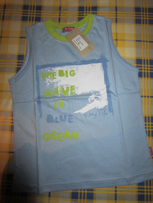 T-shirt de criança azul NICO The Big Wave in Blue Ocean 4 anos NOVO