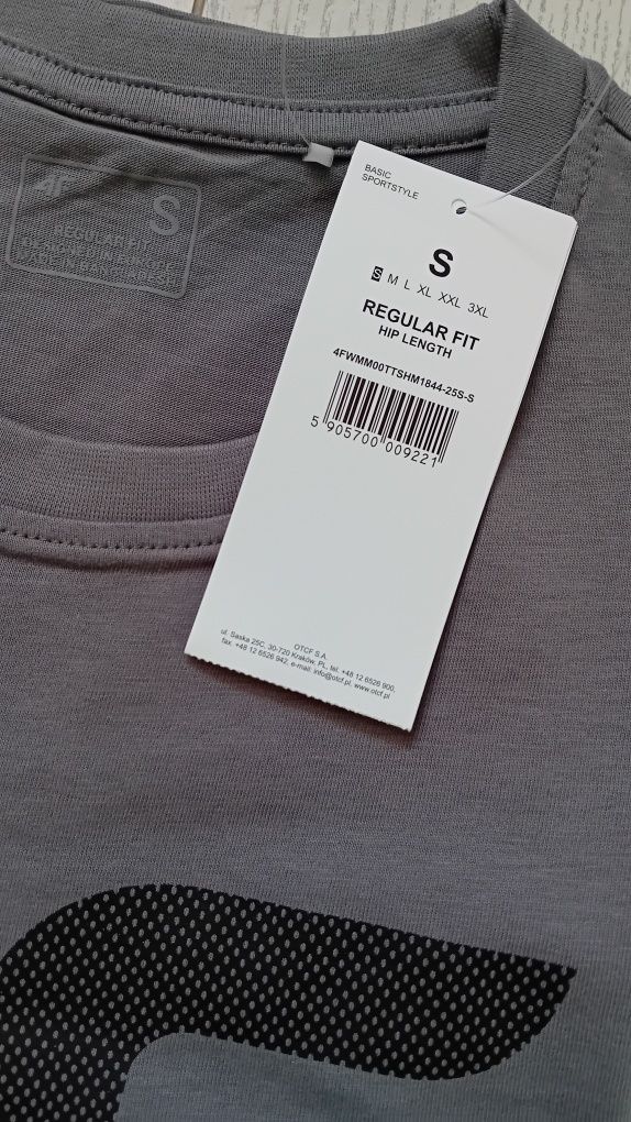 Nowy! T-shirt 4F męski S ciemnoszary z dużym logiem