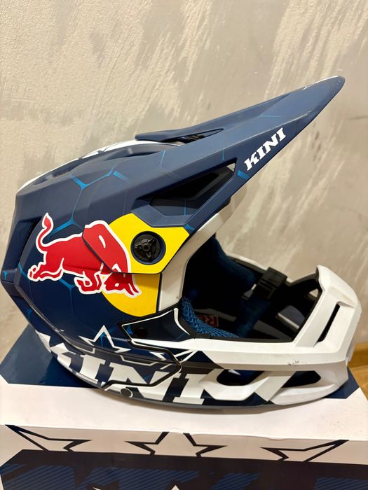 Szczękowy kask na rower MTB Kini Red Bull EC 1.0 niebiesko biały
