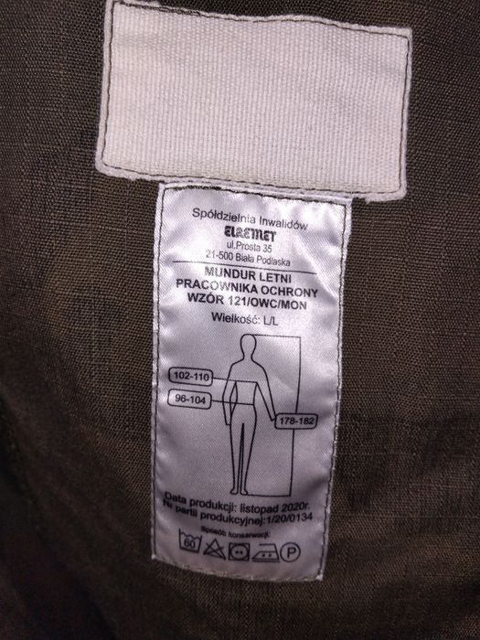 L/L nowa bluza od munduru wartownika 121/OWC na 178-182cm